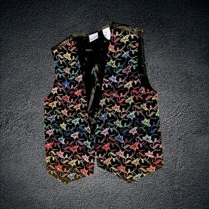 Vintage Floral Embroidered Velour Feel Vest